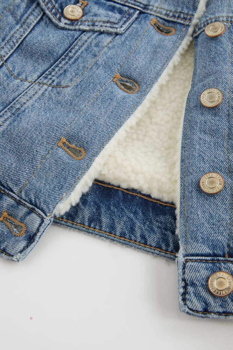 ZARA FAUX SHEARLING Jeansjacka Tjej Blå | YKDIN-8920