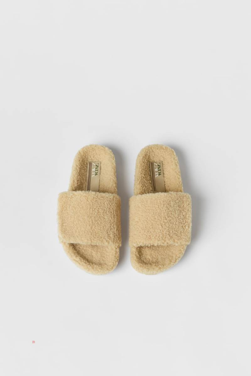ZARA FAUX SHEARLING Sandaler Tjej Beige | YVKCU-8326