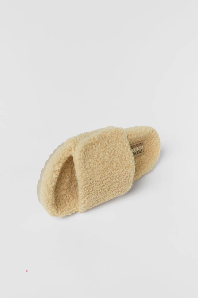 ZARA FAUX SHEARLING Sandaler Tjej Beige | YVKCU-8326