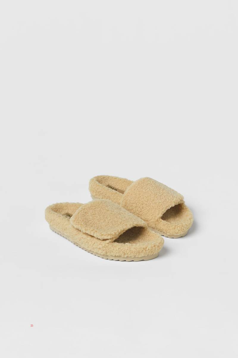 ZARA FAUX SHEARLING Sandaler Tjej Beige | YVKCU-8326