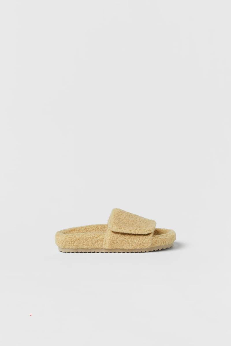 ZARA FAUX SHEARLING Sandaler Tjej Beige | YVKCU-8326