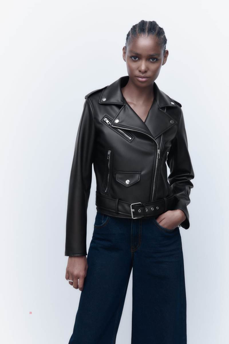 ZARA FAUX Skinnjacka Dam Svarta | GLNCA-7962