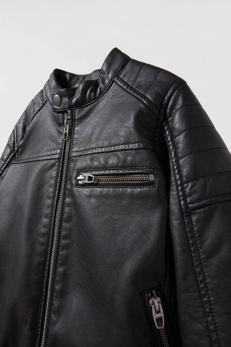 ZARA FAUX Skinnjacka Pojke Svarta | DROQF-8207