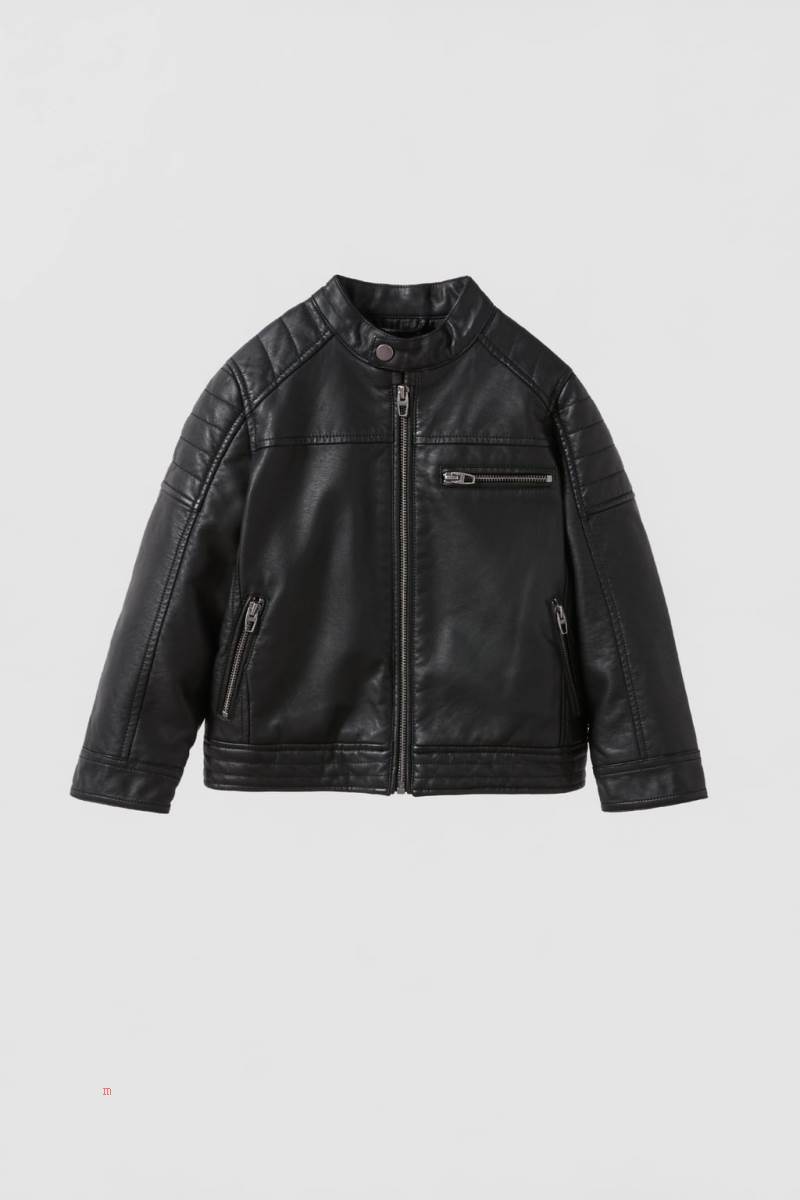ZARA FAUX Skinnjacka Pojke Svarta | DROQF-8207