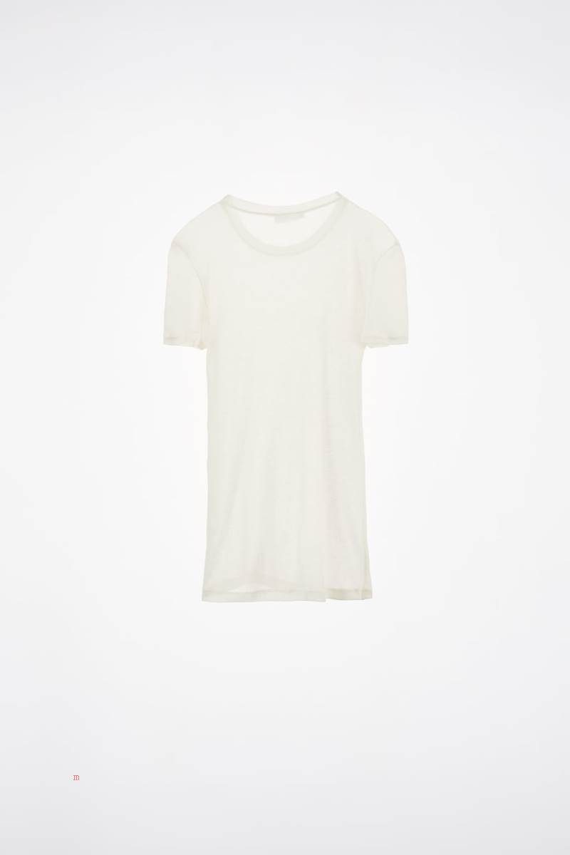 ZARA FINE COTTON T-shirt Dam Grå Vita | BANHG-4107