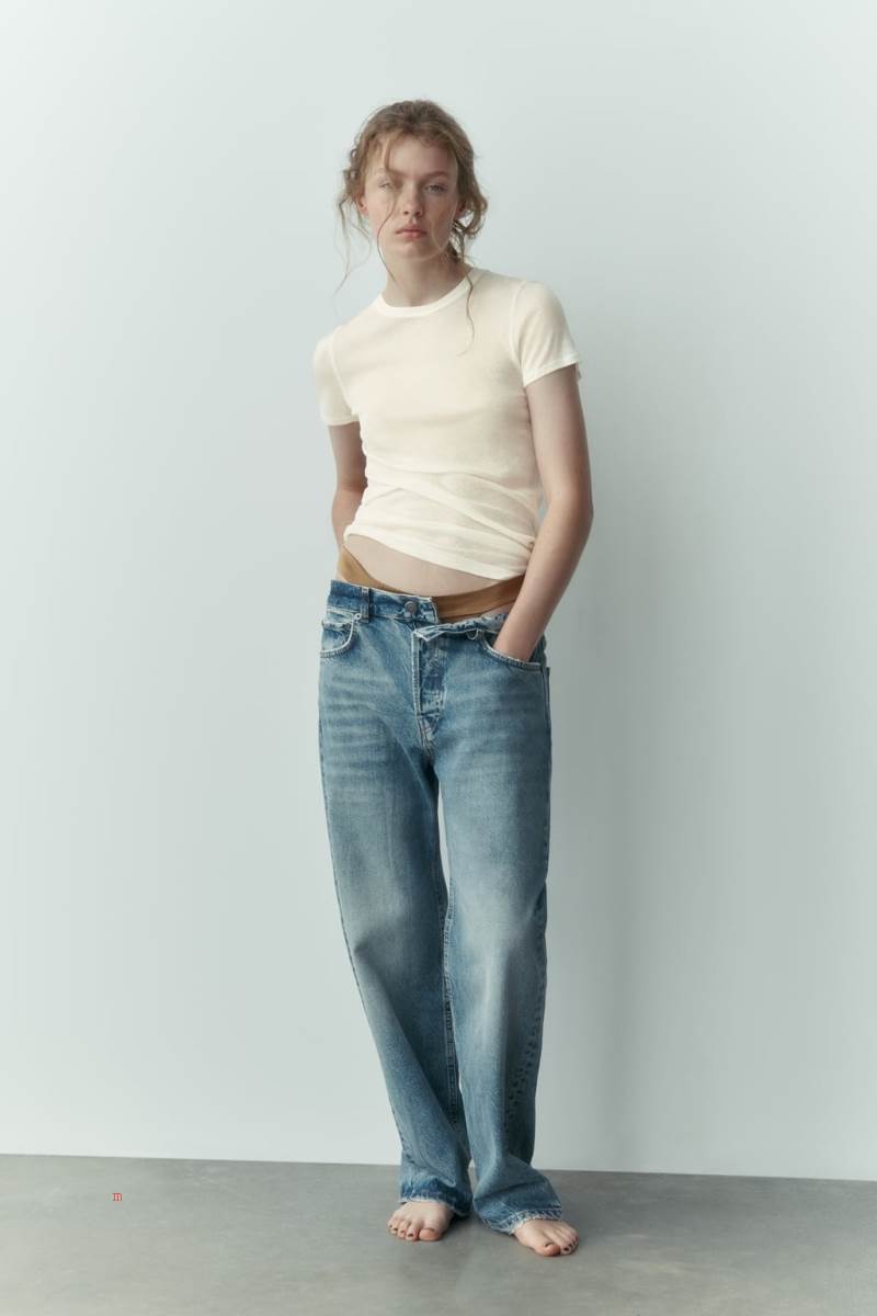 ZARA FINE COTTON T-shirt Dam Grå Vita | BANHG-4107