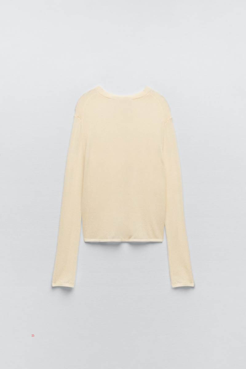 ZARA FINE KNIT Cardigan Dam Ljusgula | AMHLX-4982