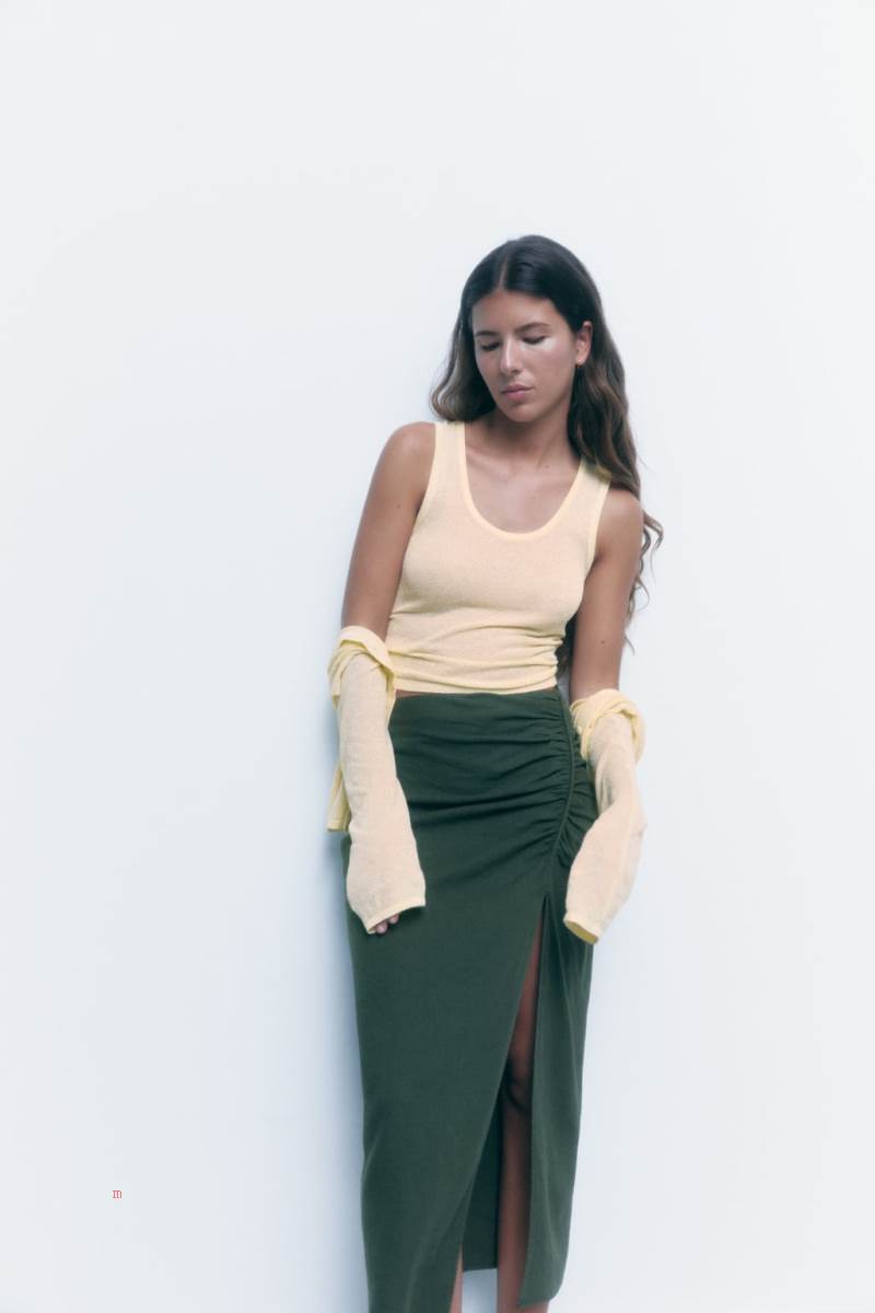 ZARA FINE KNIT TOP Stickat Dam Ljusgula | JLUNI-3854