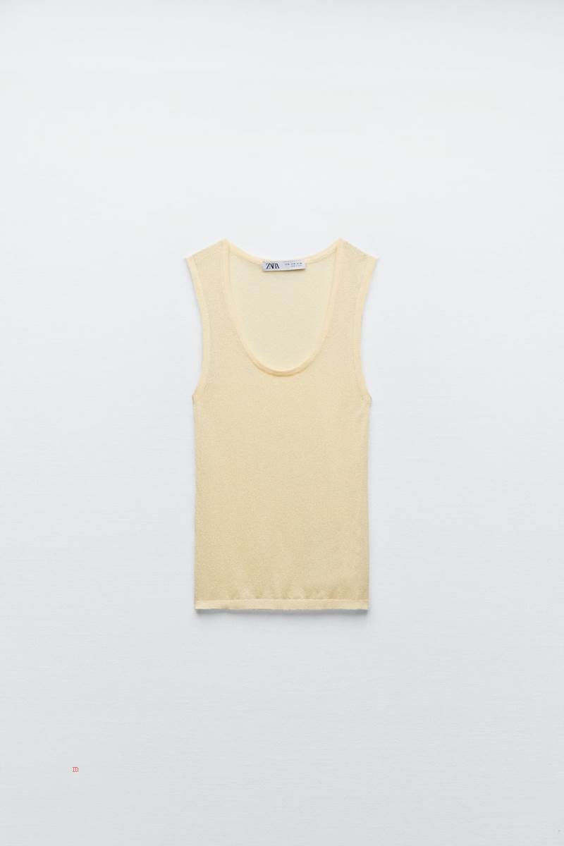 ZARA FINE KNIT TOP Stickat Dam Ljusgula | JLUNI-3854