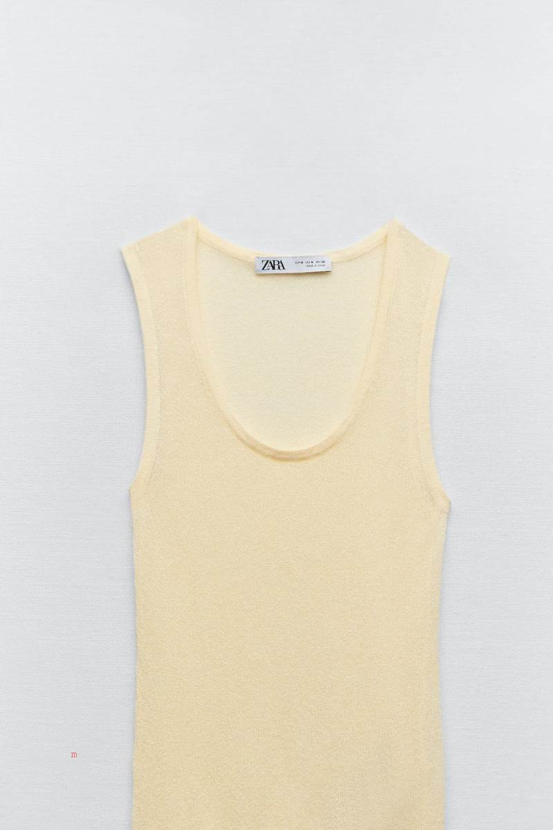 ZARA FINE KNIT TOP Stickat Dam Ljusgula | JLUNI-3854