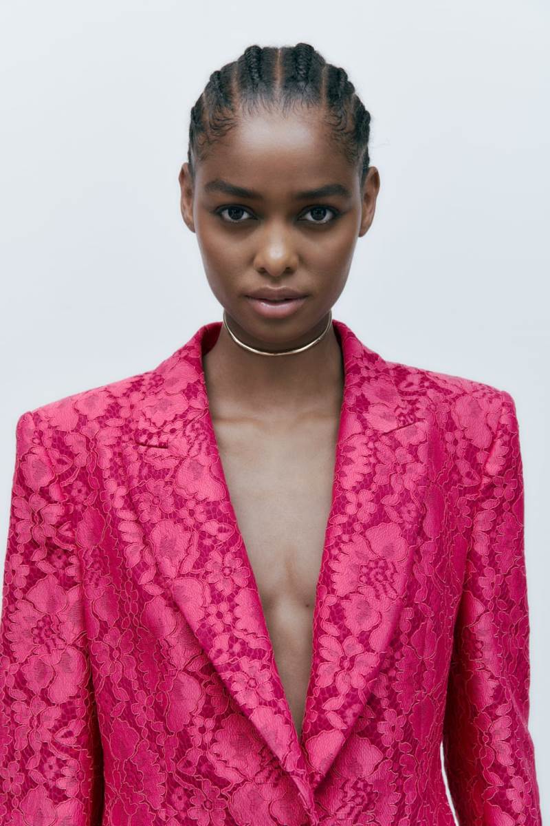 ZARA FITTED LACE Blazers Dam Fuchsia | QDSYG-8452