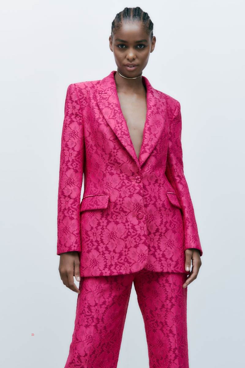 ZARA FITTED LACE Blazers Dam Fuchsia | QDSYG-8452