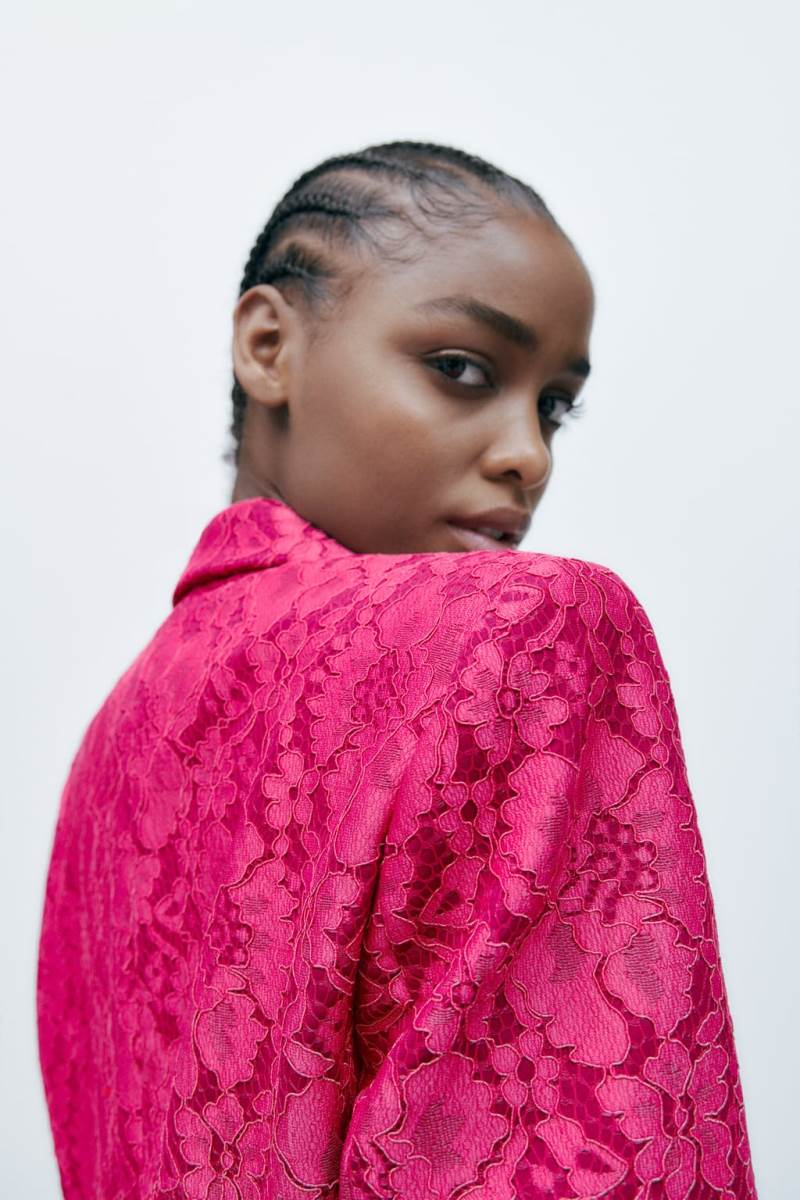 ZARA FITTED LACE Blazers Dam Fuchsia | QDSYG-8452