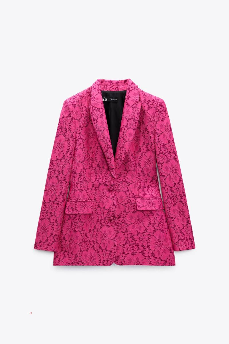 ZARA FITTED LACE Blazers Dam Fuchsia | QDSYG-8452