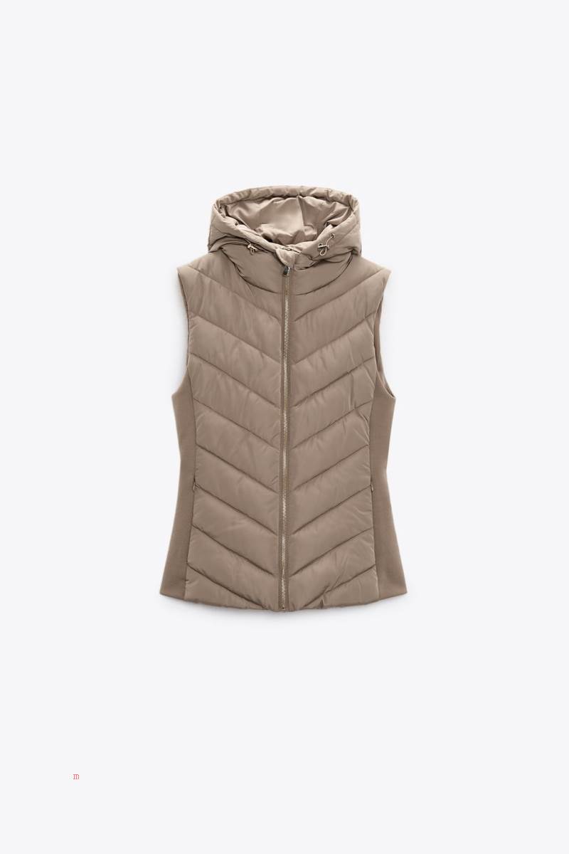 ZARA FITTED PUFFER WITH HOOD Kostym Gilet Dam Bruna | PRACB-0217