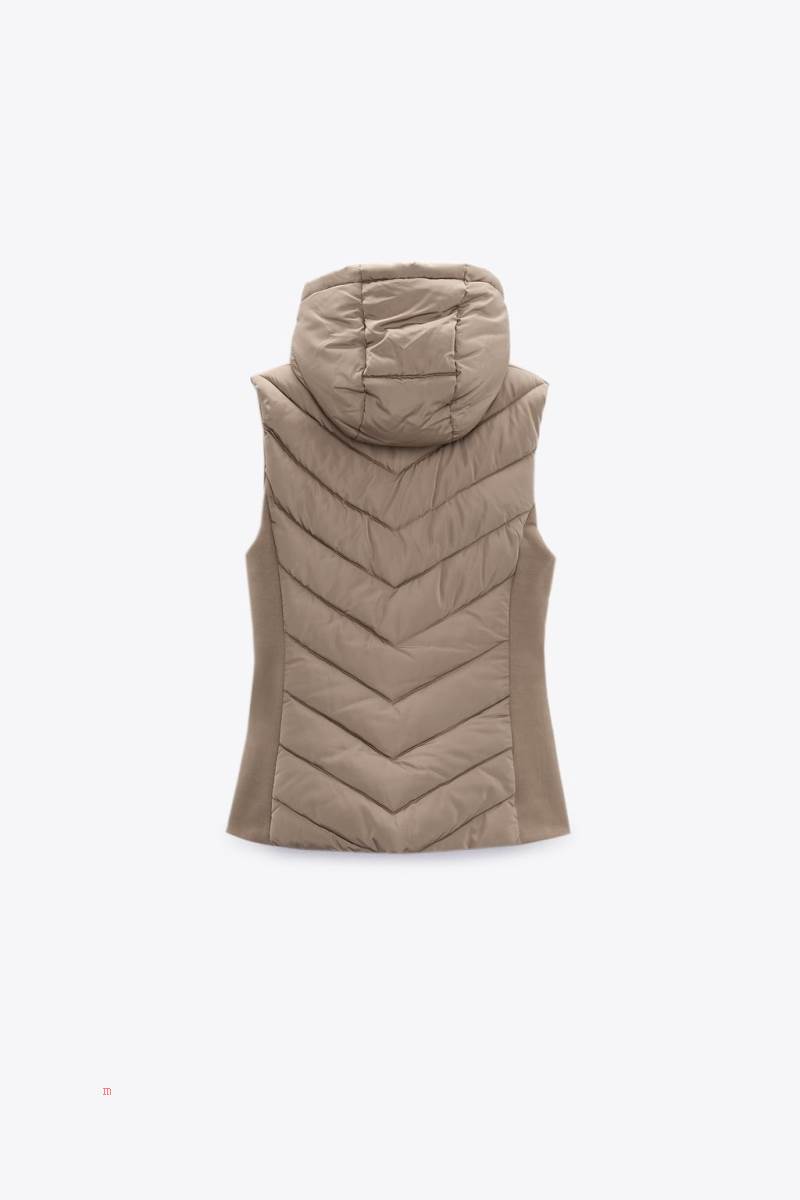 ZARA FITTED PUFFER WITH HOOD Kostym Gilet Dam Bruna | PRACB-0217