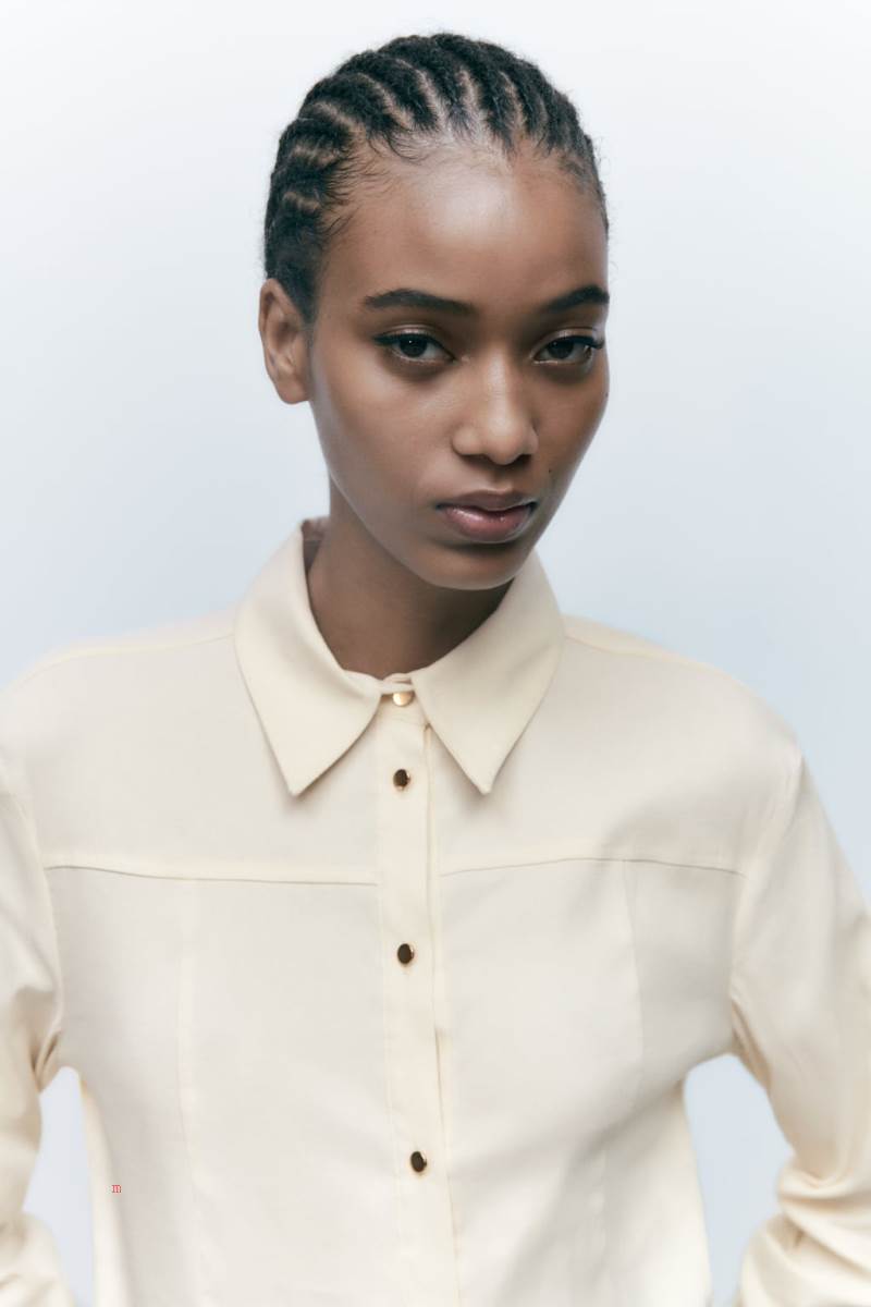 ZARA FITTED WITH GOLDEN BUTTONS Skjorta Dam Grå Vita | BGOPY-6370