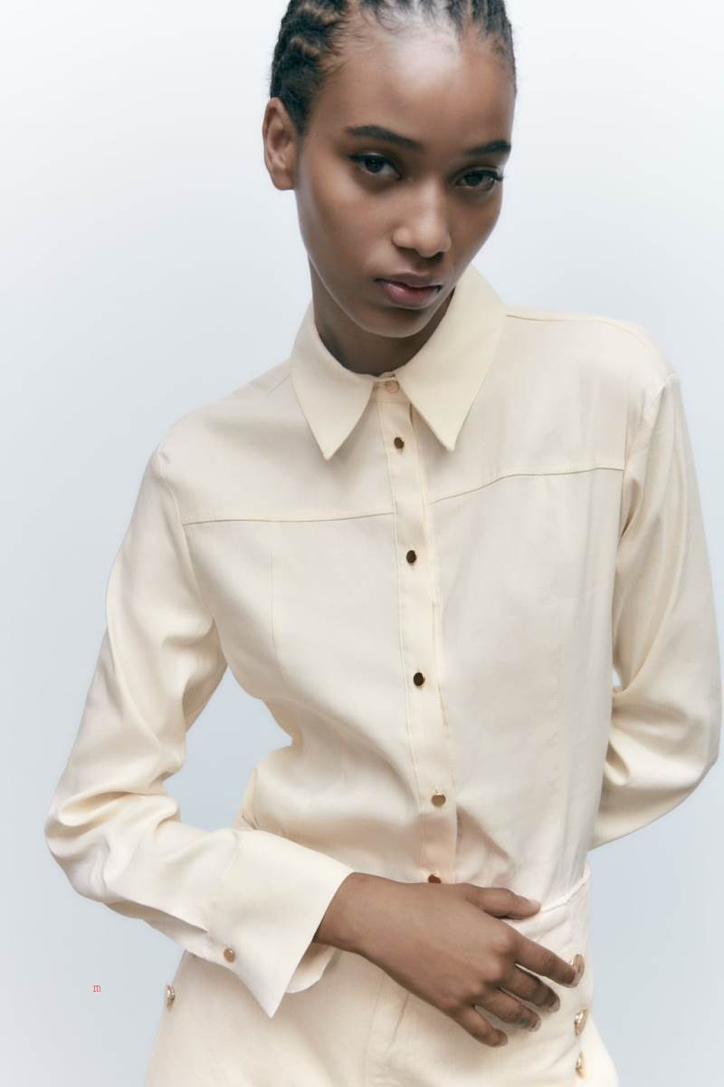 ZARA FITTED WITH GOLDEN BUTTONS Skjorta Dam Grå Vita | BGOPY-6370