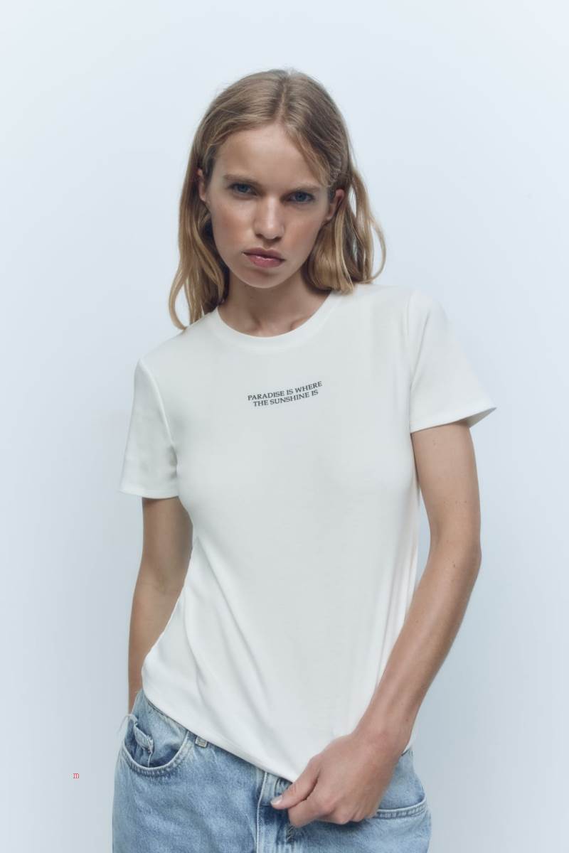 ZARA FITTED WITH SLOGAN T-shirt Dam Vita | VPSHM-7409