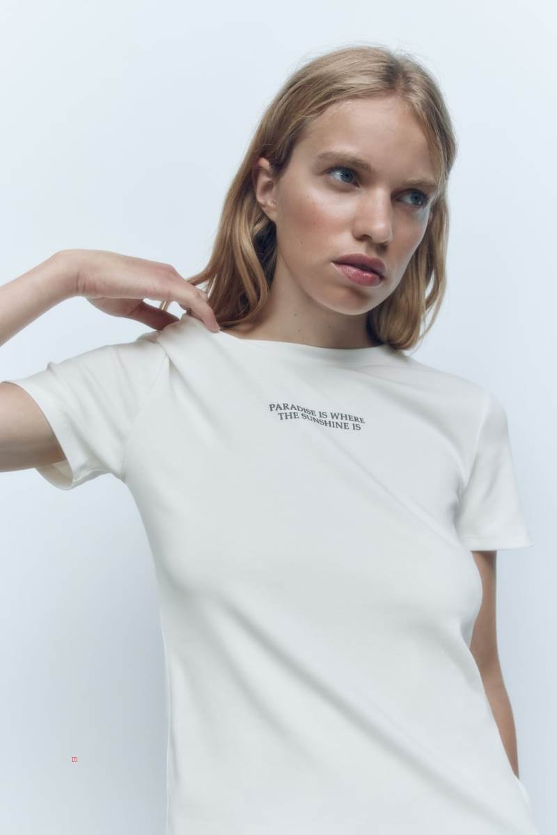 ZARA FITTED WITH SLOGAN T-shirt Dam Vita | VPSHM-7409