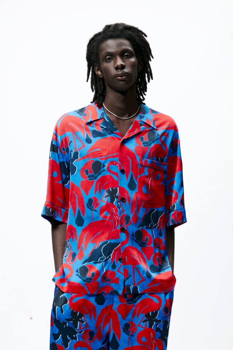 ZARA FLAMINGO PRINT Skjorta Herr Svarta Vita | UHSQP-8651