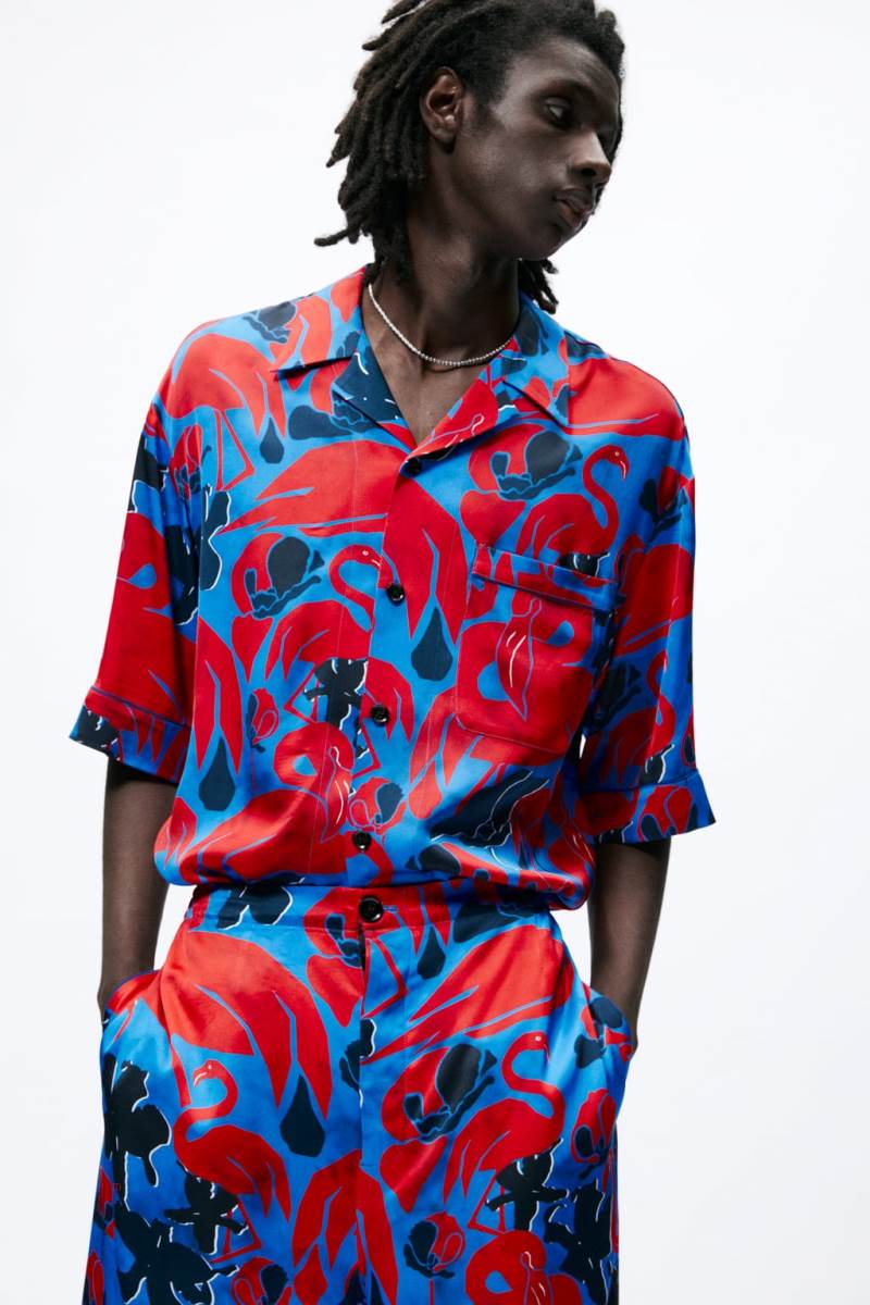 ZARA FLAMINGO PRINT Skjorta Herr Svarta Vita | UHSQP-8651