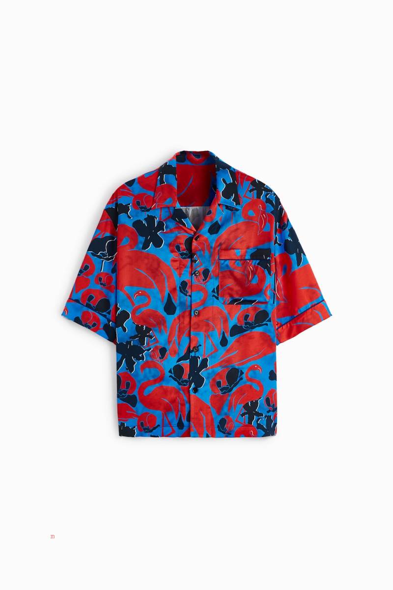 ZARA FLAMINGO PRINT Skjorta Herr Svarta Vita | UHSQP-8651