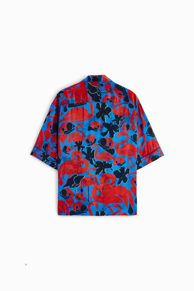 ZARA FLAMINGO PRINT Skjorta Herr Svarta Vita | UHSQP-8651