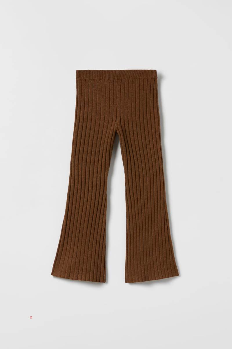 ZARA FLARED RIBBED KNIT Byxor Tjej Bruna | DOWNS-6924