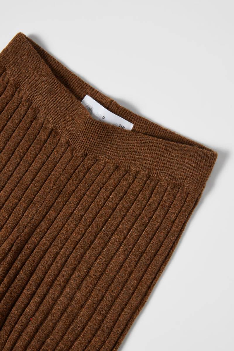ZARA FLARED RIBBED KNIT Byxor Tjej Bruna | DOWNS-6924