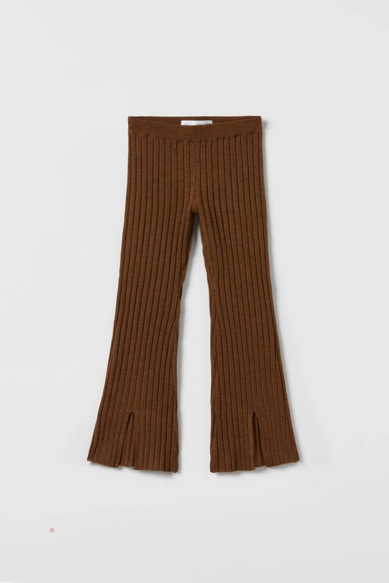 ZARA FLARED RIBBED KNIT Byxor Tjej Bruna | DOWNS-6924