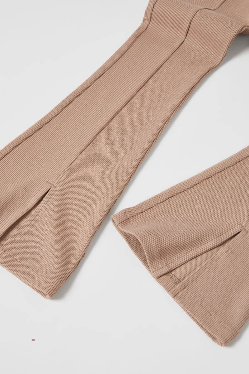 ZARA FLARED RIBBED Leggings Tjej Beige | UQXOP-9874