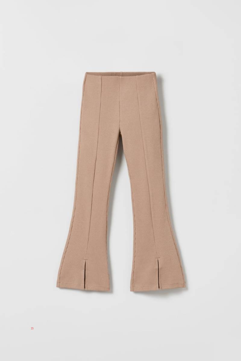 ZARA FLARED RIBBED Leggings Tjej Beige | UQXOP-9874