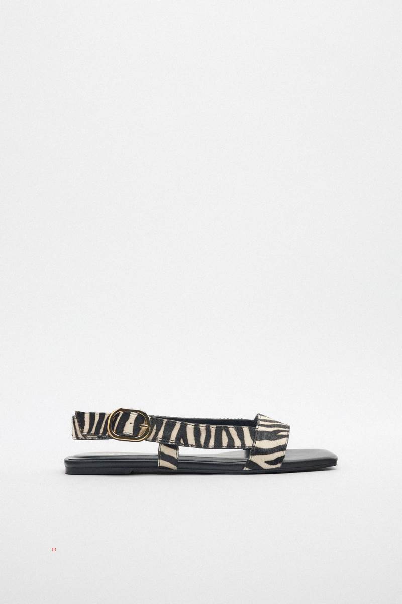 ZARA FLAT ANIMAL PRINT SLIDER Sandaler Dam Indigo | GARZW-0713