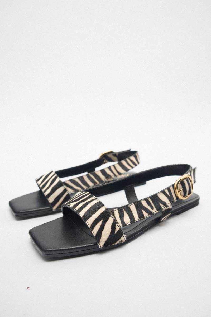 ZARA FLAT ANIMAL PRINT SLIDER Sandaler Dam Indigo | GARZW-0713