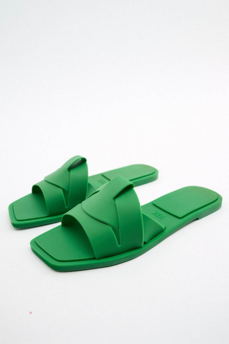 ZARA FLAT CRISS-CROSS RUBBERISED SLIDER Sandaler Dam Gröna | YXQNK-5492
