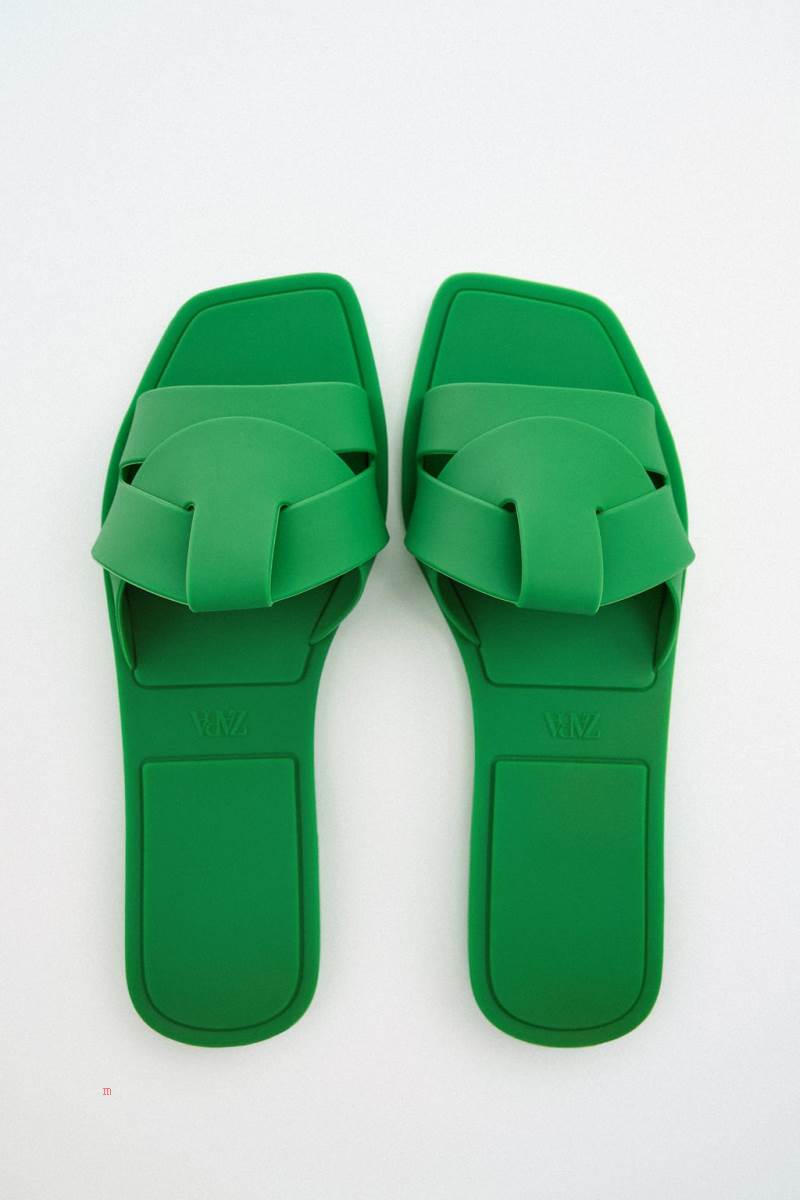 ZARA FLAT CRISS-CROSS RUBBERISED SLIDER Sandaler Dam Gröna | YXQNK-5492