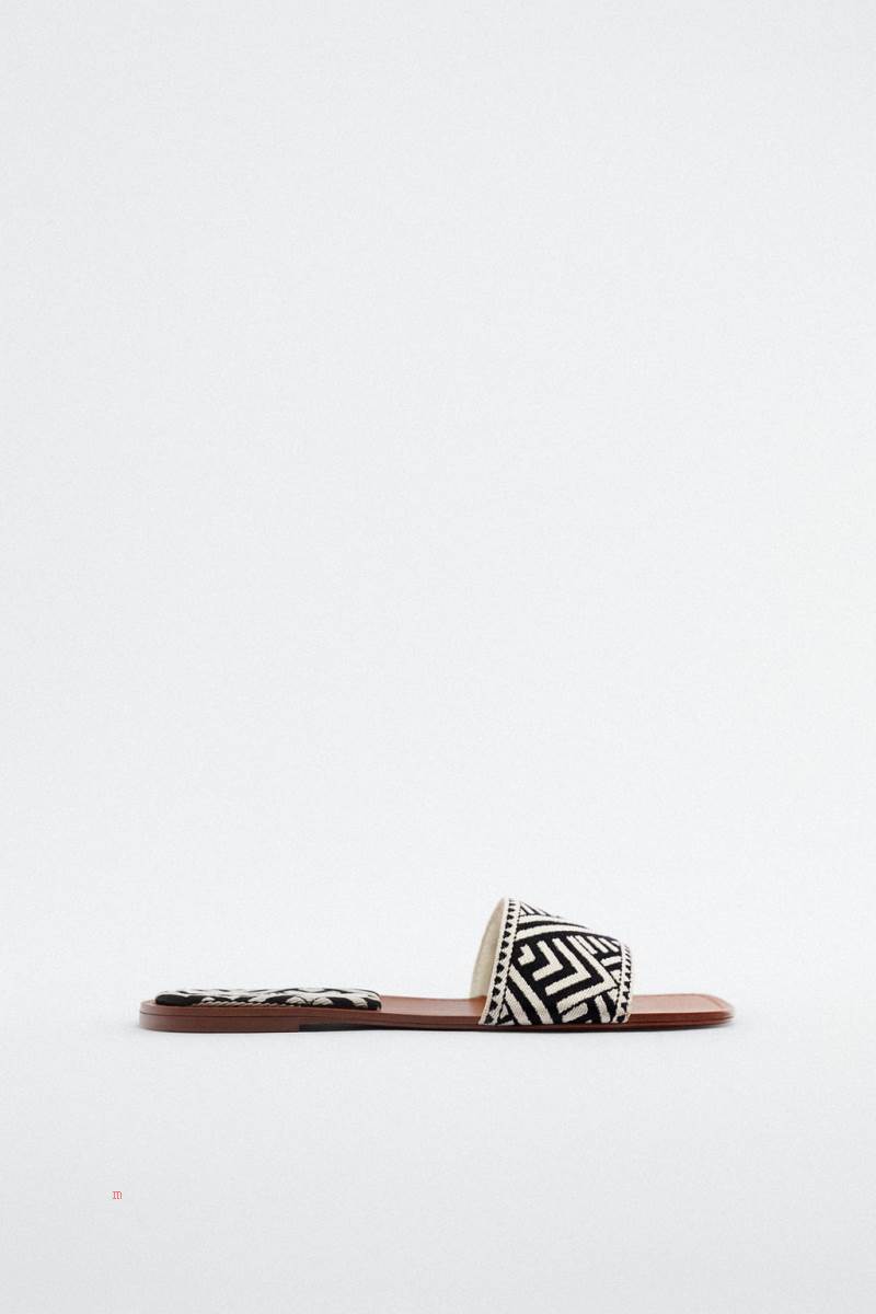 ZARA FLAT FABRIC SLIDER Sandaler Dam Svarta | HZJRM-3710