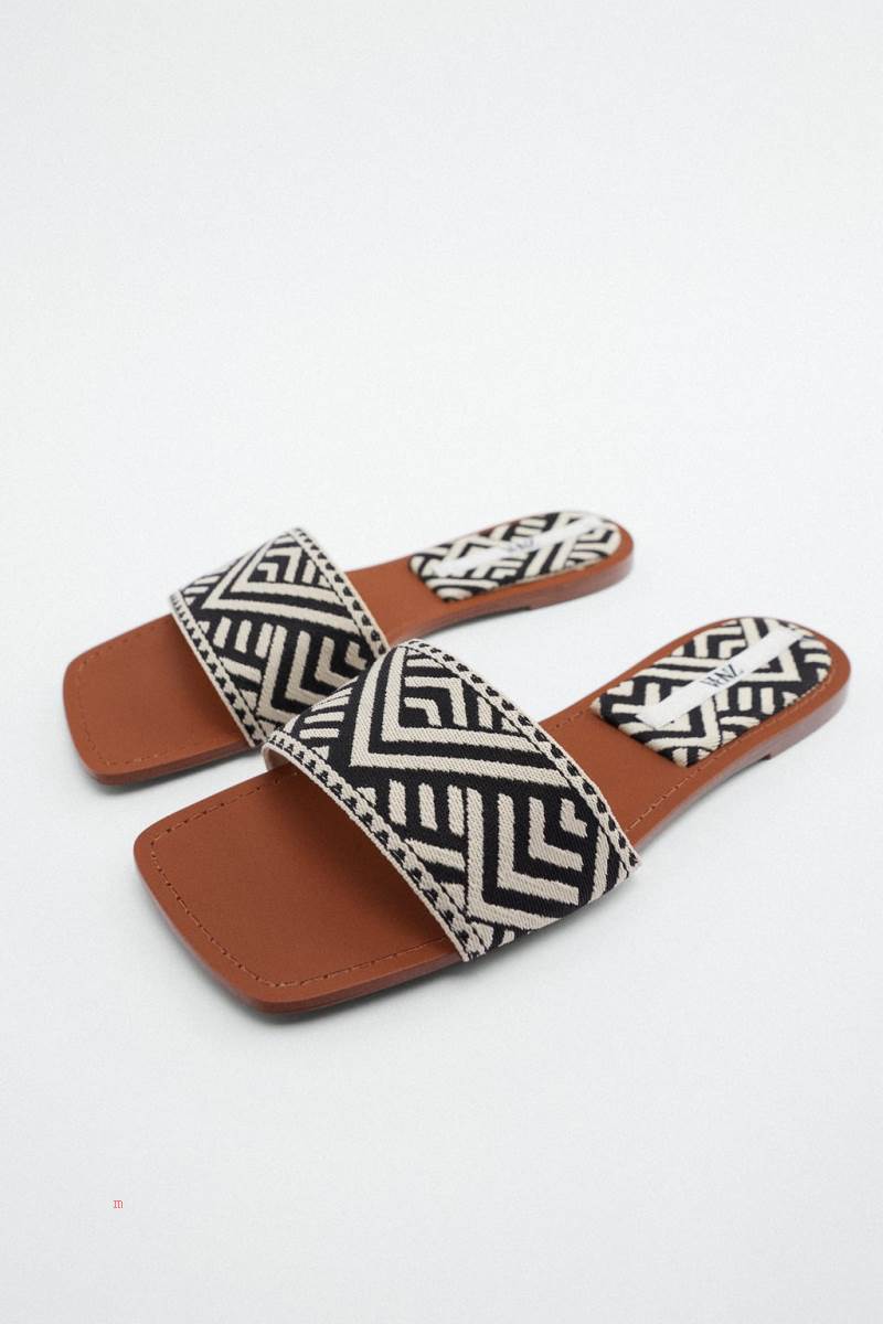ZARA FLAT FABRIC SLIDER Sandaler Dam Svarta | HZJRM-3710