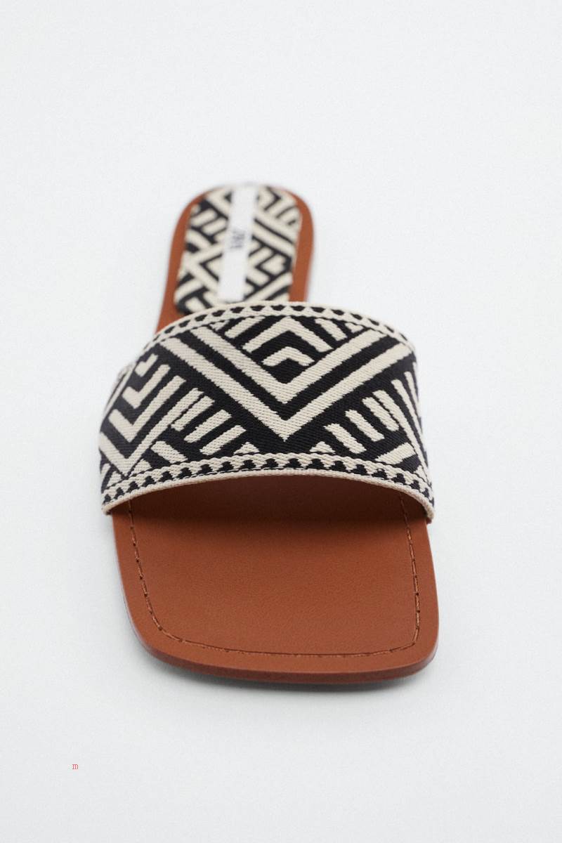 ZARA FLAT FABRIC SLIDER Sandaler Dam Svarta | HZJRM-3710