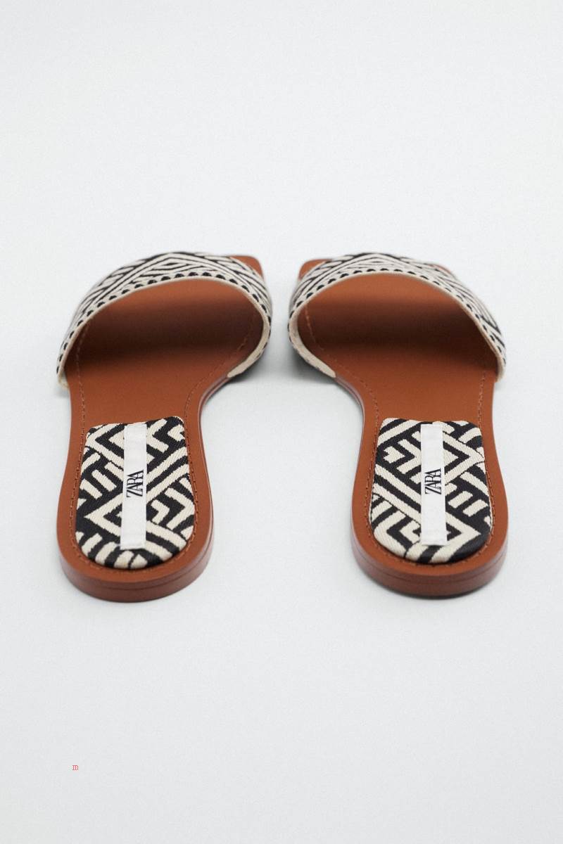 ZARA FLAT FABRIC SLIDER Sandaler Dam Svarta | HZJRM-3710