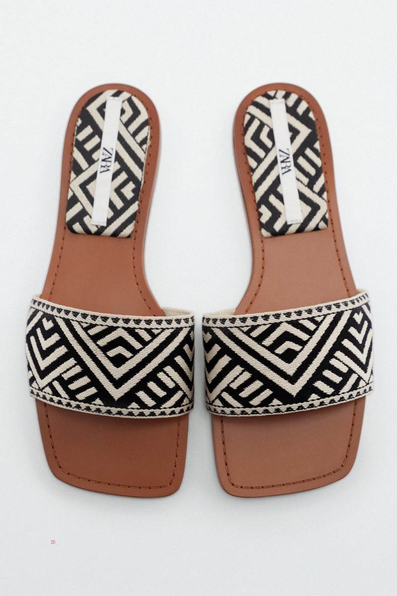 ZARA FLAT FABRIC SLIDER Sandaler Dam Svarta | HZJRM-3710