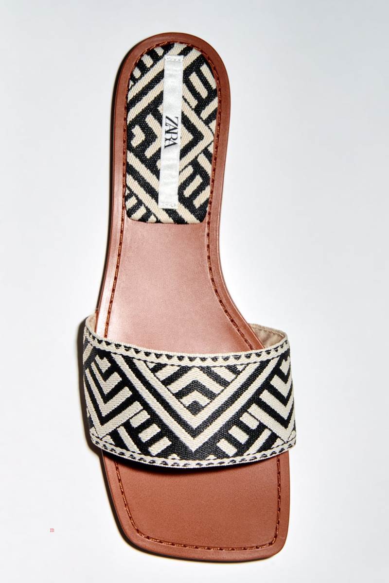 ZARA FLAT FABRIC SLIDER Sandaler Dam Svarta | HZJRM-3710
