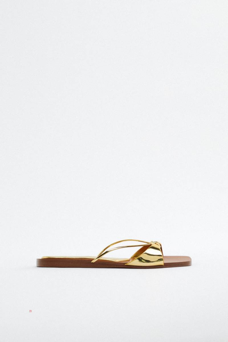 ZARA FLAT KNOTTED Sandaler Dam Guld | QSBFG-5680