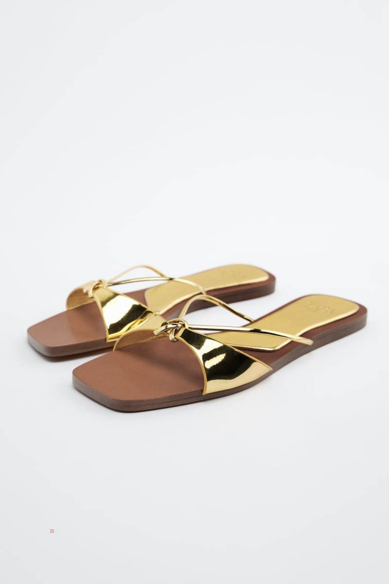 ZARA FLAT KNOTTED Sandaler Dam Guld | QSBFG-5680