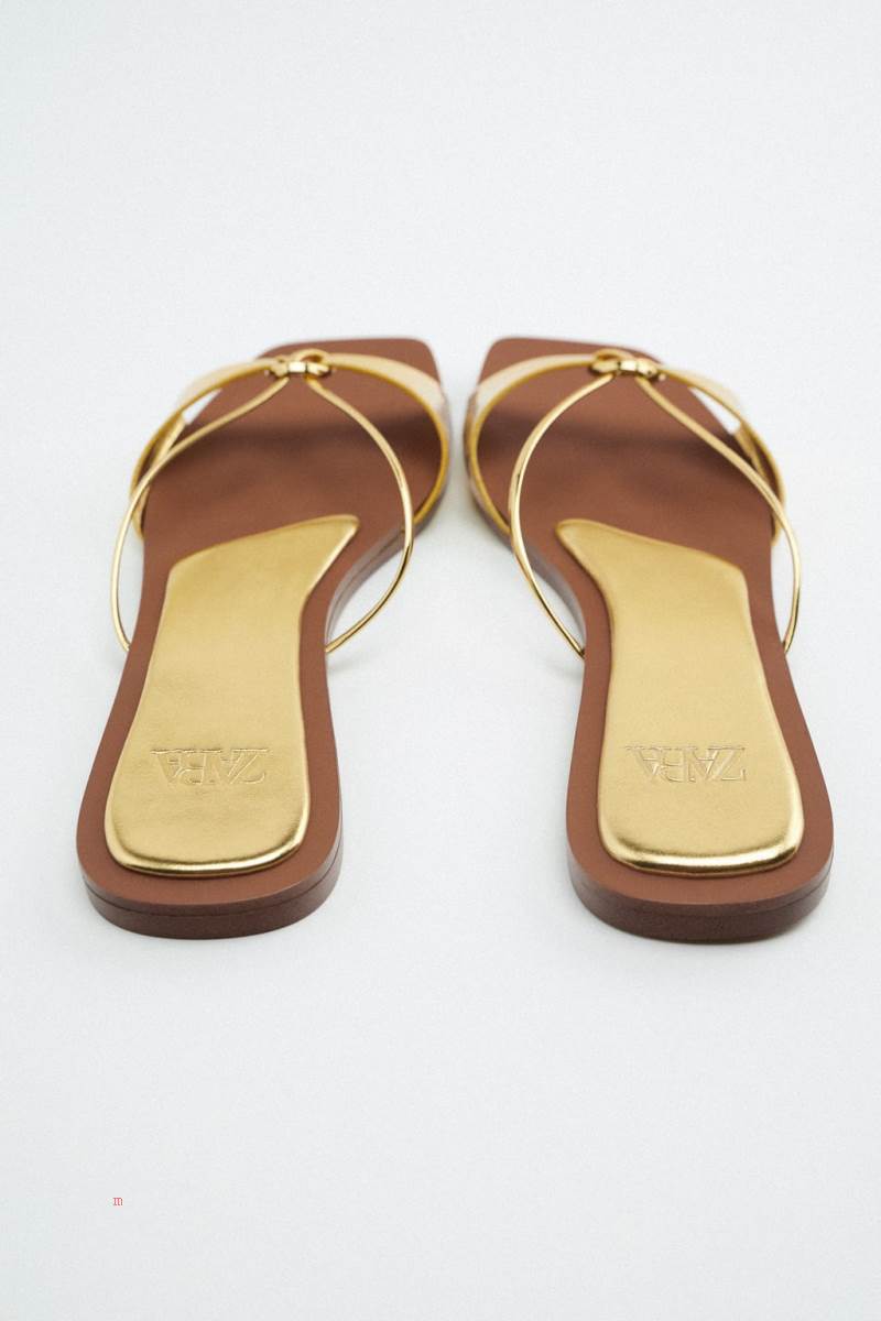 ZARA FLAT KNOTTED Sandaler Dam Guld | QSBFG-5680