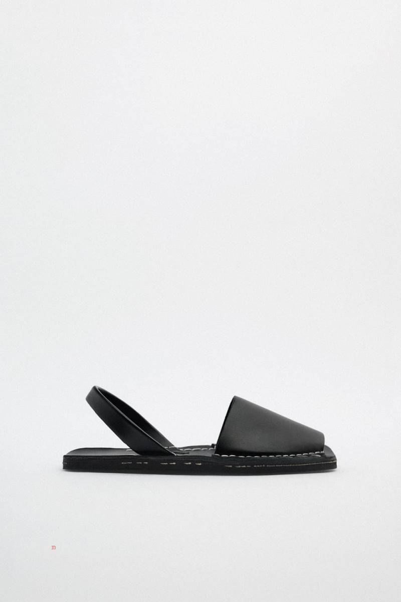 ZARA FLAT LEATHER SLIDER - RIA COLLABORATION Sandaler Dam Svarta | REZMV-6037