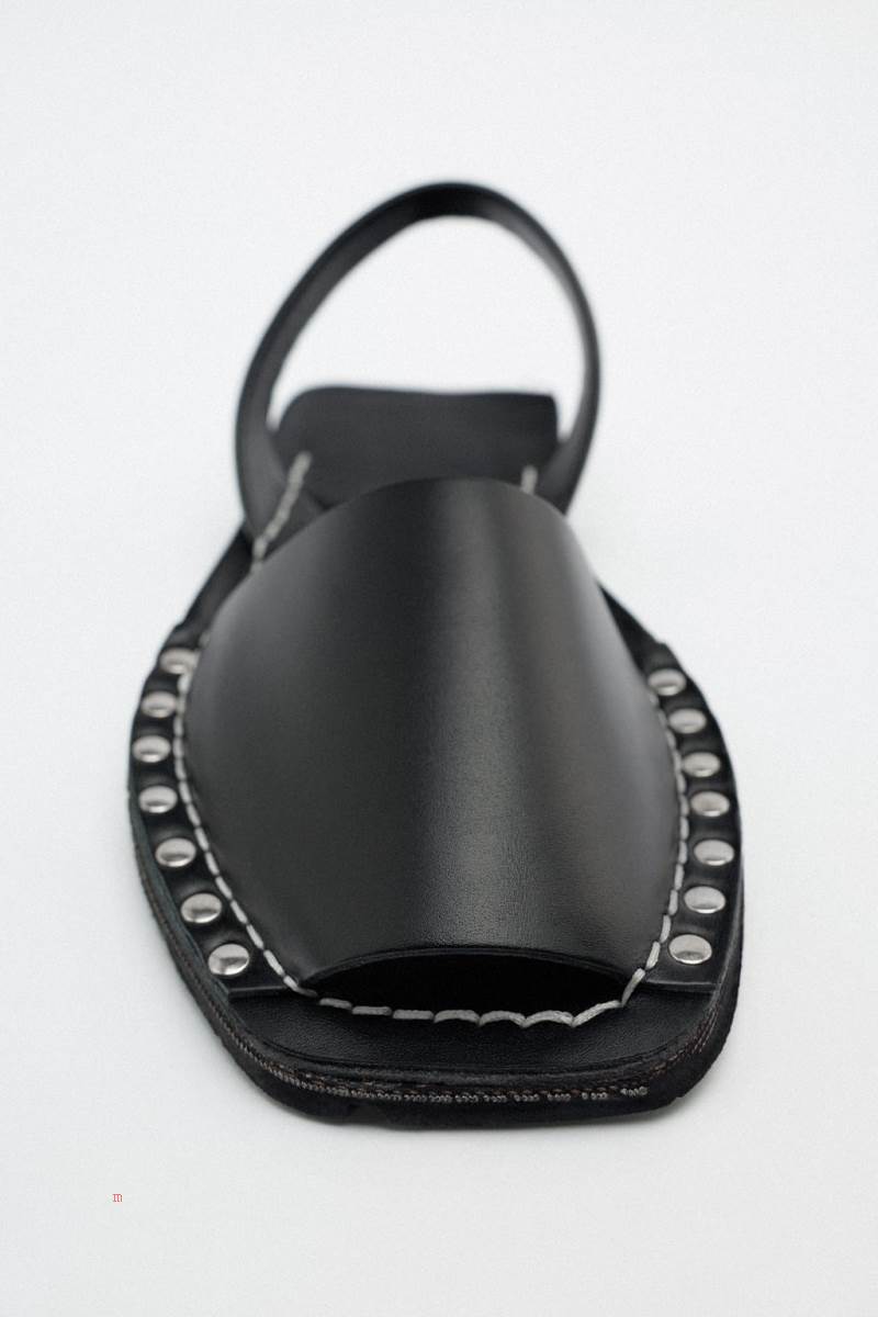 ZARA FLAT LEATHER SLIDER - RIA COLLABORATION Sandaler Dam Svarta | REZMV-6037