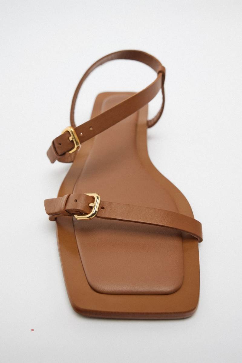 ZARA FLAT LEATHER SLIDER Sandaler Dam Bruna | MHSKF-6958