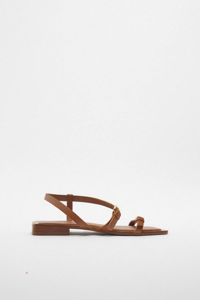 ZARA FLAT LEATHER SLIDER Sandaler Dam Bruna | MHSKF-6958